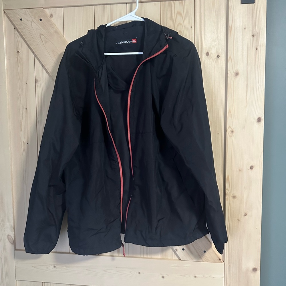 Quiksilver Windbreaker Jacket Men's Sz. Large Black Packable Hooded Lightweight